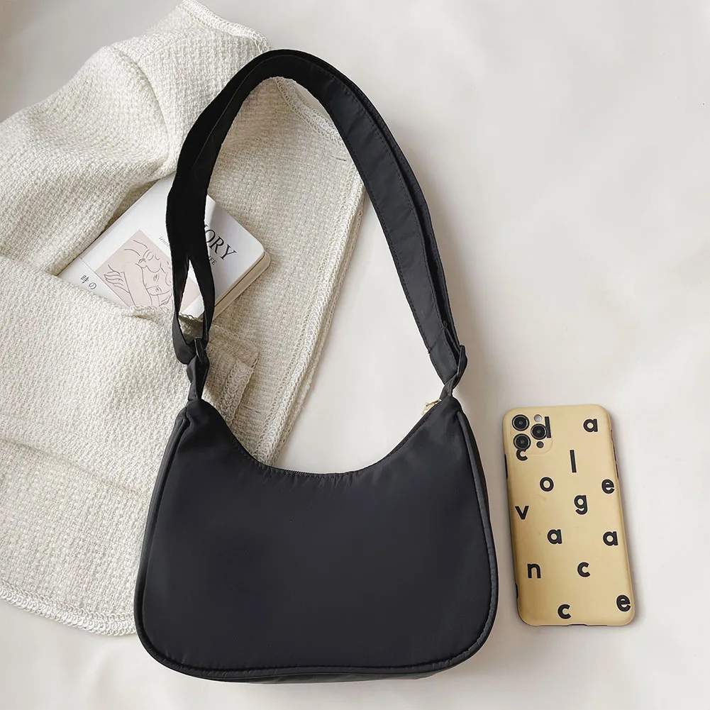 hobo – sac à bandoulière couleur unie pour femmes, sac sous les bras en croissant en nylon simple, sacs à main fourre tout pour voyage