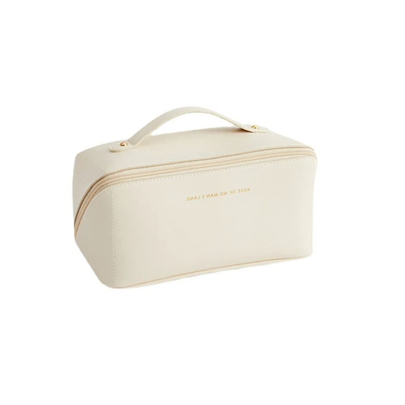 trousse de maquillage en cuir de grande capacité pour femme, trousse à cosmétiques, trousse de toilette multifonction, mallette de rangement étanche, évaluation portable, voyage