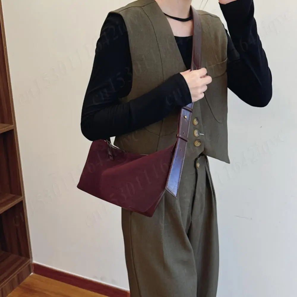 sac à main en daim avec sangle réglable pour femme, bandoulière hobo, multi poches, croissant, fermeture Éclair, travail, voyage