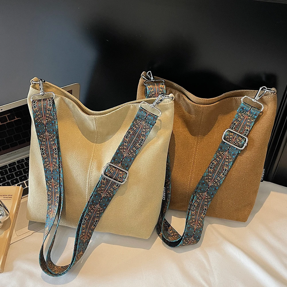 Sac à bandoulière simple pour femmes, Design de couleur unie, sac à bandoulière décontracté de grande capacité, large sangle réglable, sac seau rétro