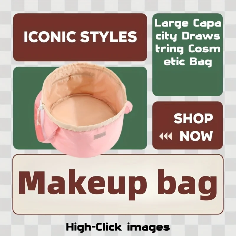 sac à cosmétiques seau de grande capacité, organisateur de voyage de maquillage à cordon avec sangle réglable, poches supérieures rabattables, cadeau