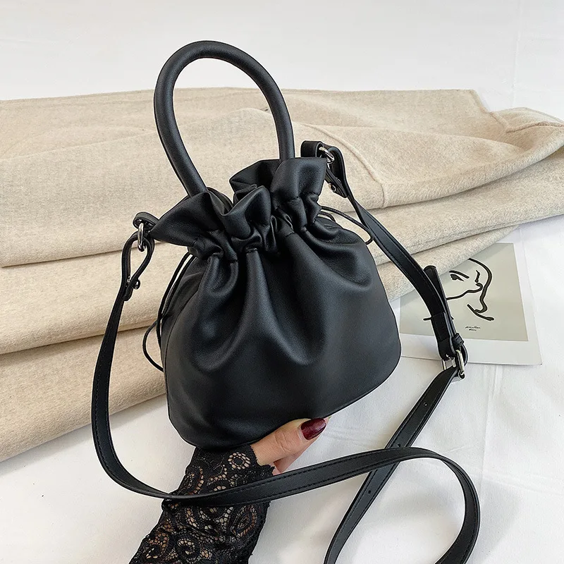 Mini sac seau japonais à cordon, sac à bandoulière portable simple