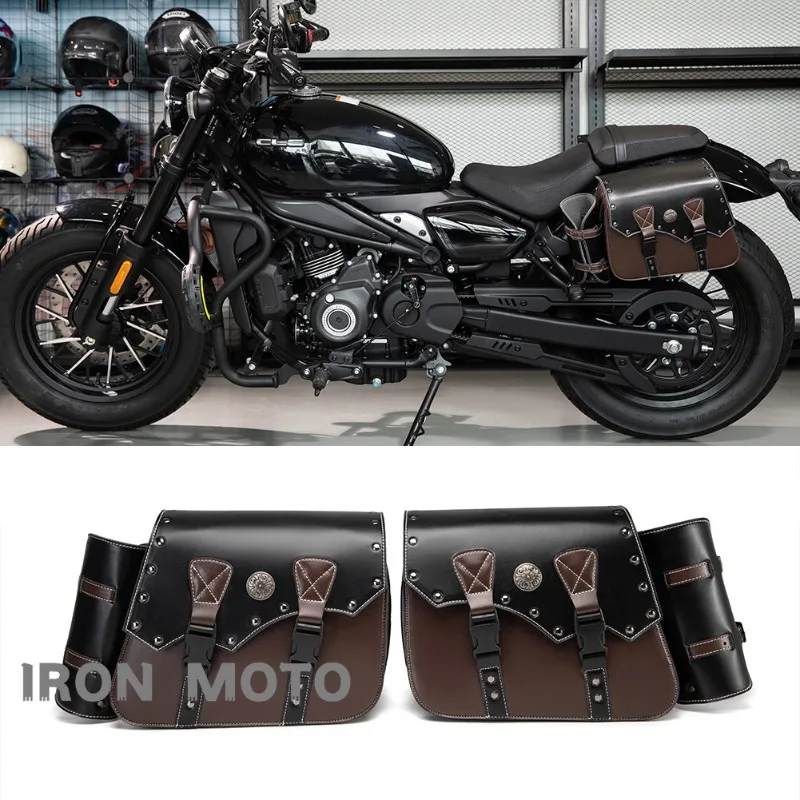 une paire de sacoches de moto rétro marron en cuir pu, sacoches latérales, sac de selle de motocycliste, accessoires de moto