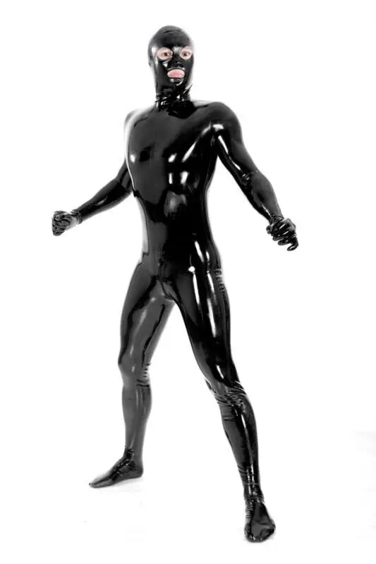 Beau costume noir en caoutchouc Latex, combinaison Catsuit avec masque, taille S-XXL