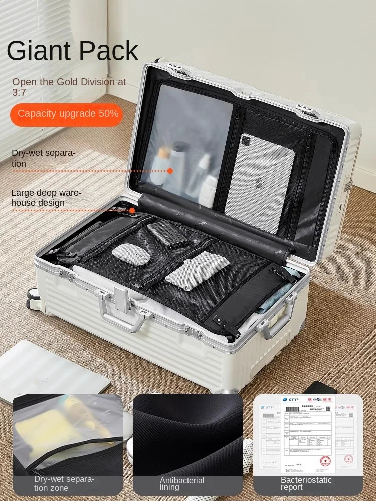 valise à ouverture avant 2025, nouvelle grande capacité, bagages à cadre en aluminium de 20/30 pouces avec porte gobelet usb, sac pour ordinateur portable, valises de voyage