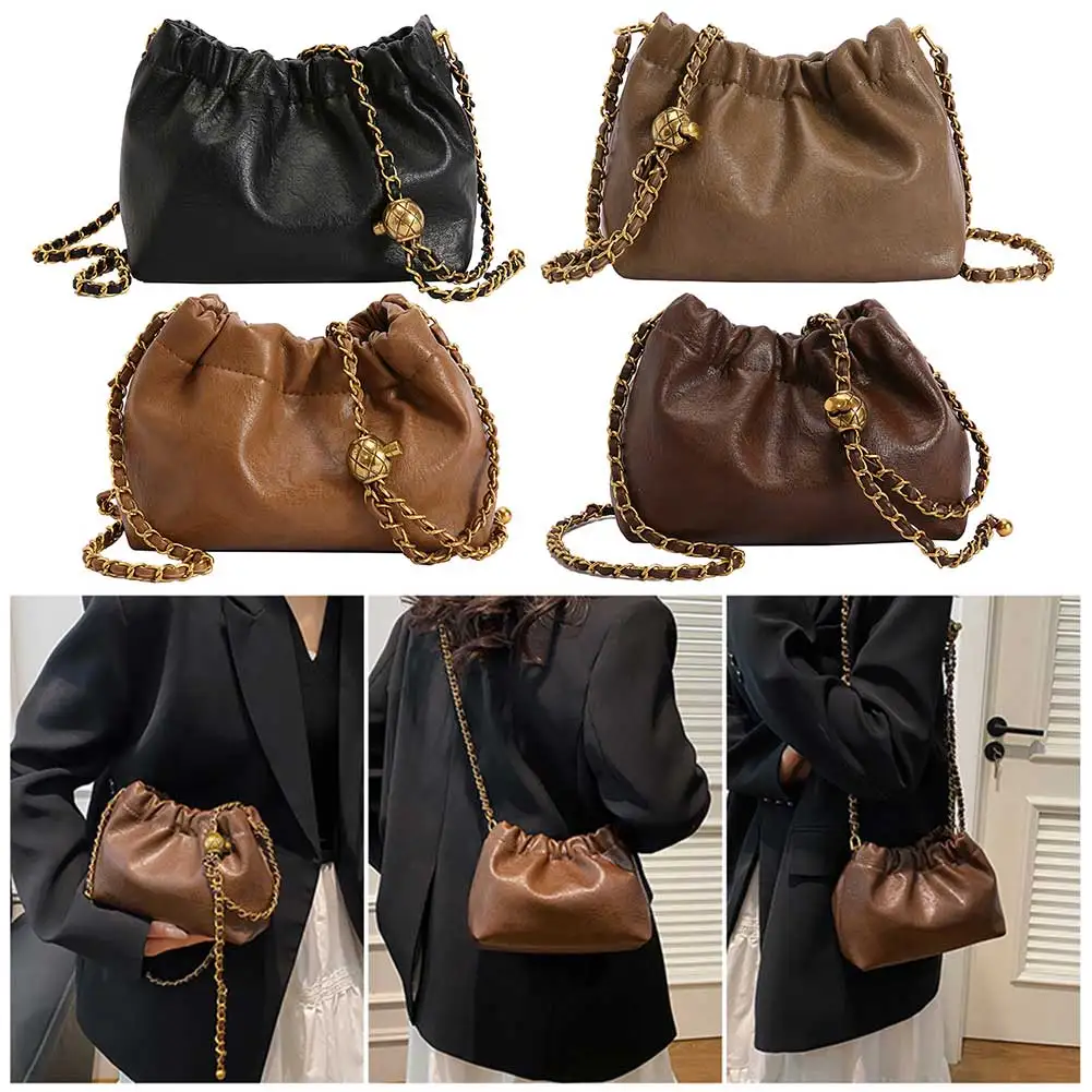 Sac fourre-tout à bandoulière en cuir PU pour femme, sac Hobo plissé, sacoche polyvalente, sac à bandoulière, sac à main pour fille