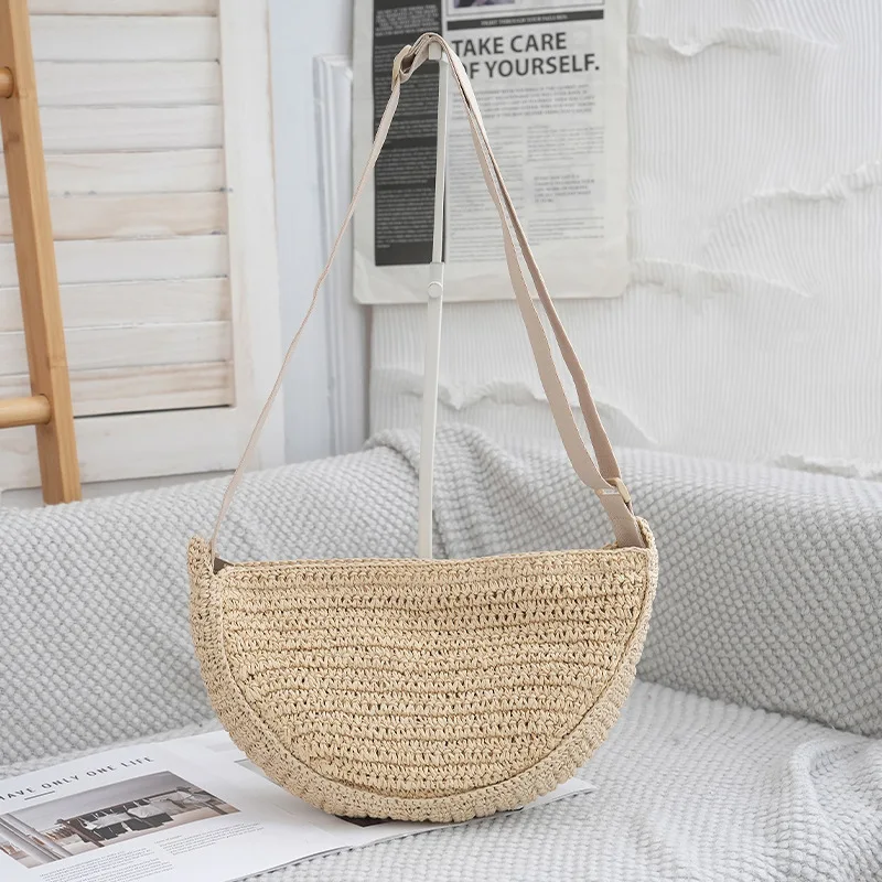 sac à main en paille tissé pour femme, bandoulière hobo, vacances d'Été, plage, ix, poudres sous les bras, sangle réglable