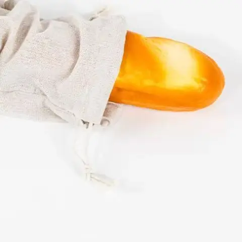 sac à pain en lin réutilisable, baguette en coton, sac de rangement à cordon de serrage, pain fait maison, frais, écologique, maintien pour baguette