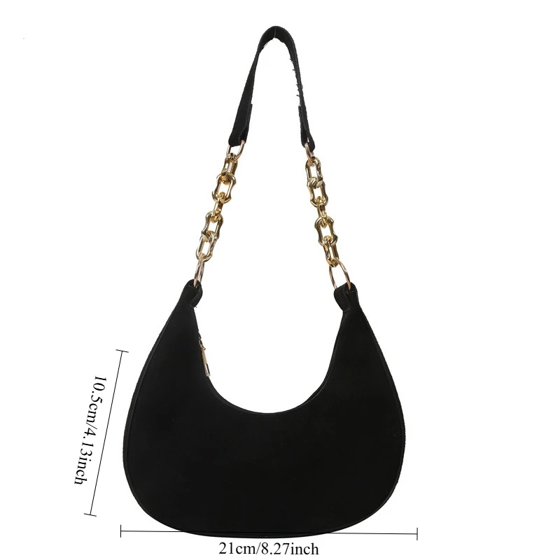 sac hobo en daim avec sangle en chaîne dorée, sac à bandoulière rétro en forme de croissant pour femmes, sac à main quotidien à la mode