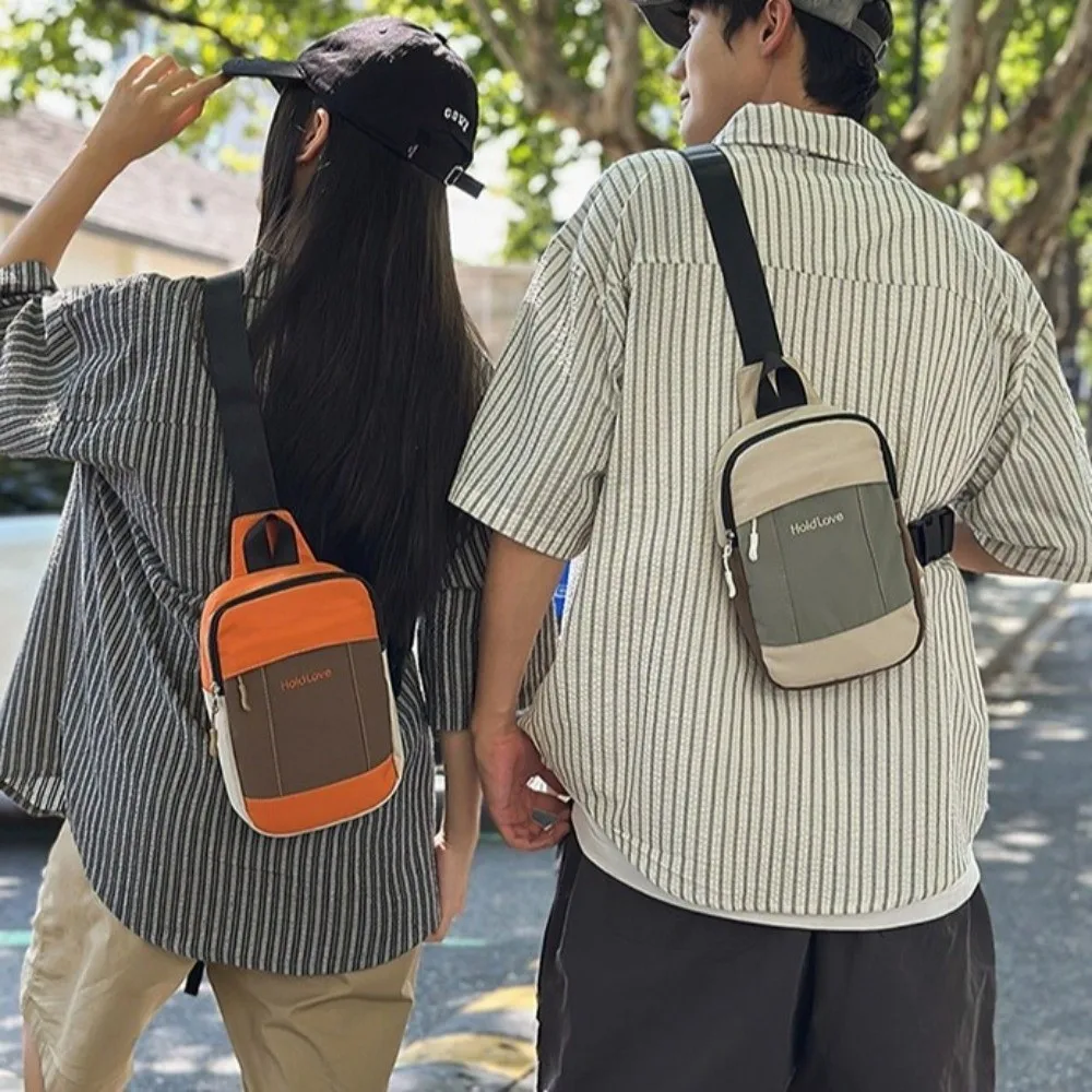 sac de poitrine carré pour hommes, sac à bandoulière de sport de style coréen avec fermeture éclair, grande capacité d'épissure de couleur, sac à bandoulière en nylon pour hommes/femmes
