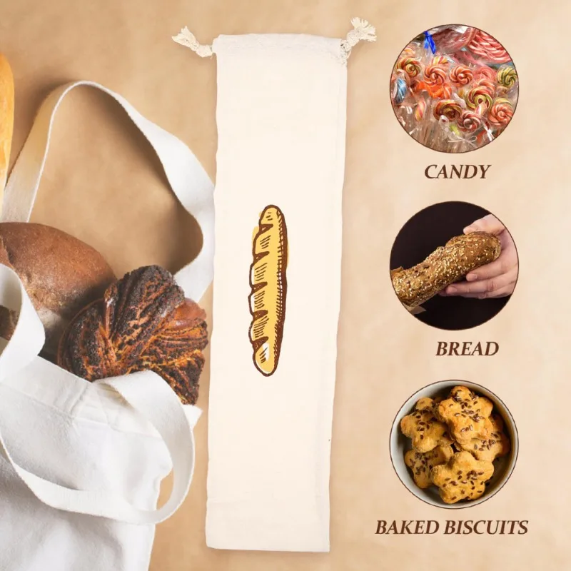 sacs de stockage des aliments réutilisables en lin avec ficelle, sac à baguette en coton, grande proximité, cuillère à soupe fraîche, respectueux de l'environnement, évaluation de la cuisine, jxbags