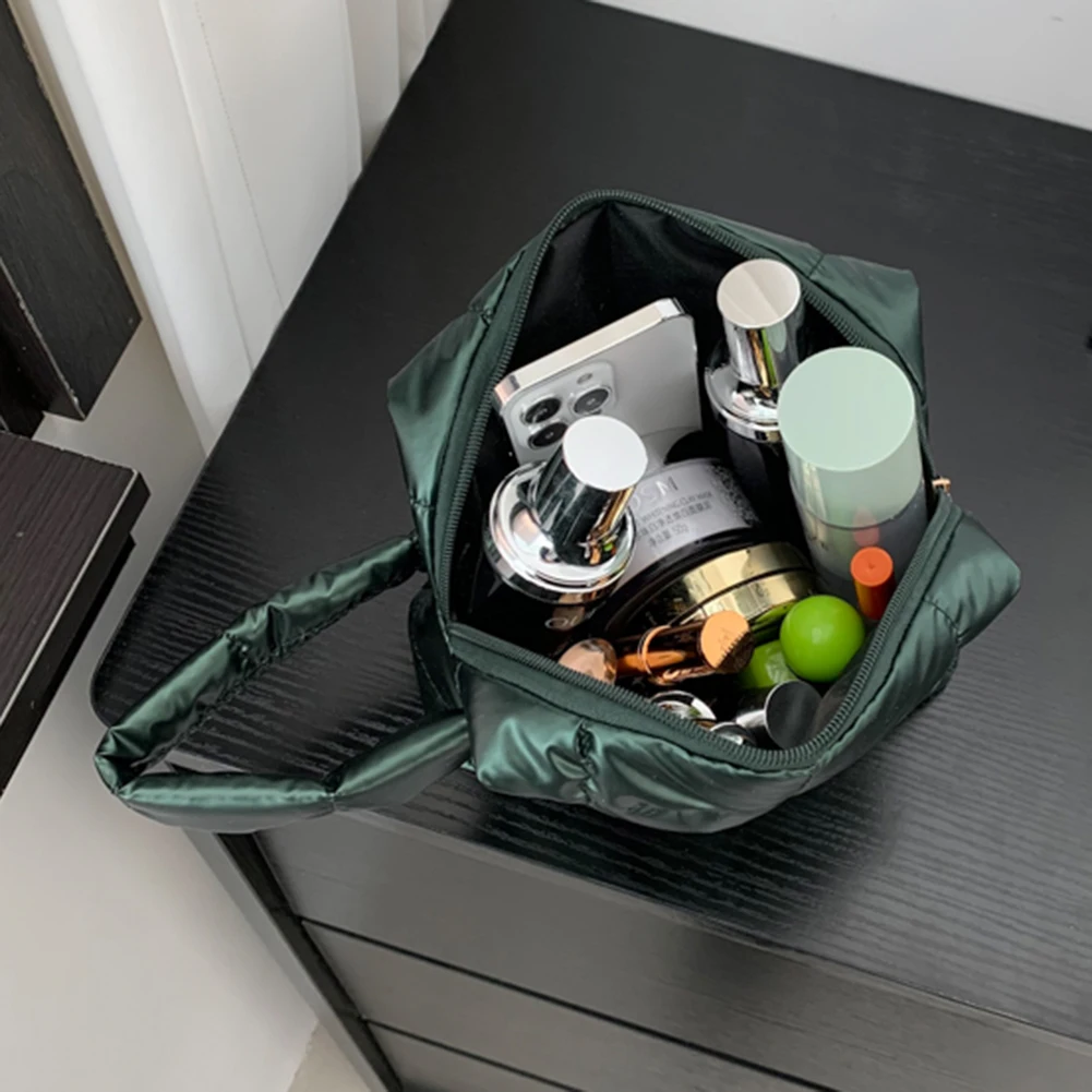 trousse de maquillage matelassurera pour femme, porte cosmétiques, grande capacité, portable, poudres cosmétiques, poignée, document solide, voyage en plein air