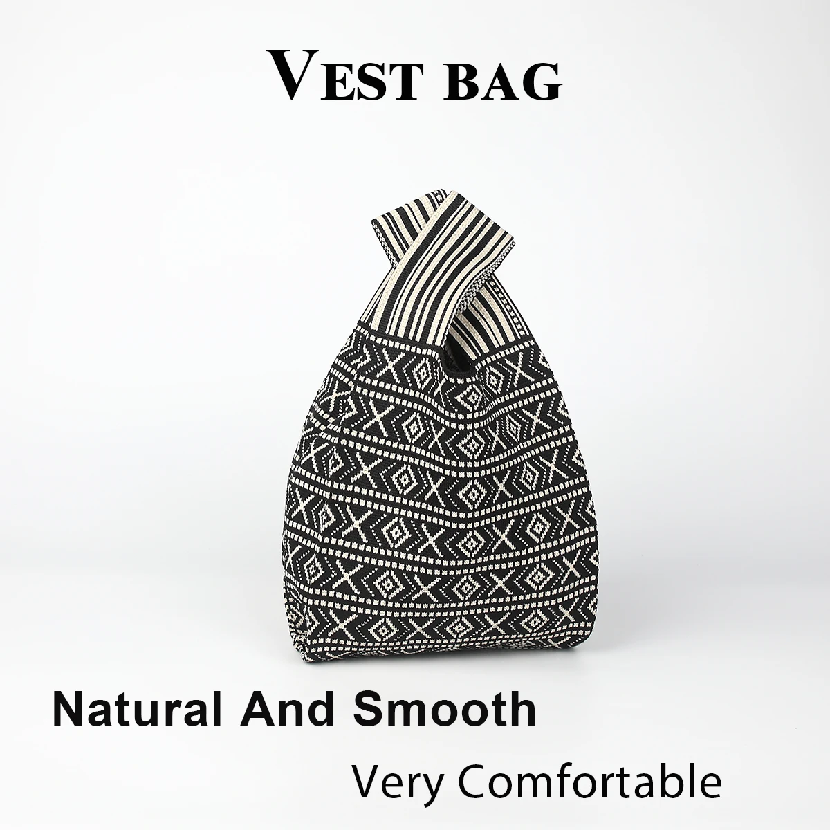 sac à main tricoté avec lignes de style bohème et design de couleurs contrastées, tissu pliable et durable, adapté à toutes saisons, convient aux téléphones mobiles, clés, cosmétiques rouge à lèvres, bouteilles d'eau, choix parfait pour les vêtements de travail quotidiens, les voyages et les vacances, convient toutes les saisons