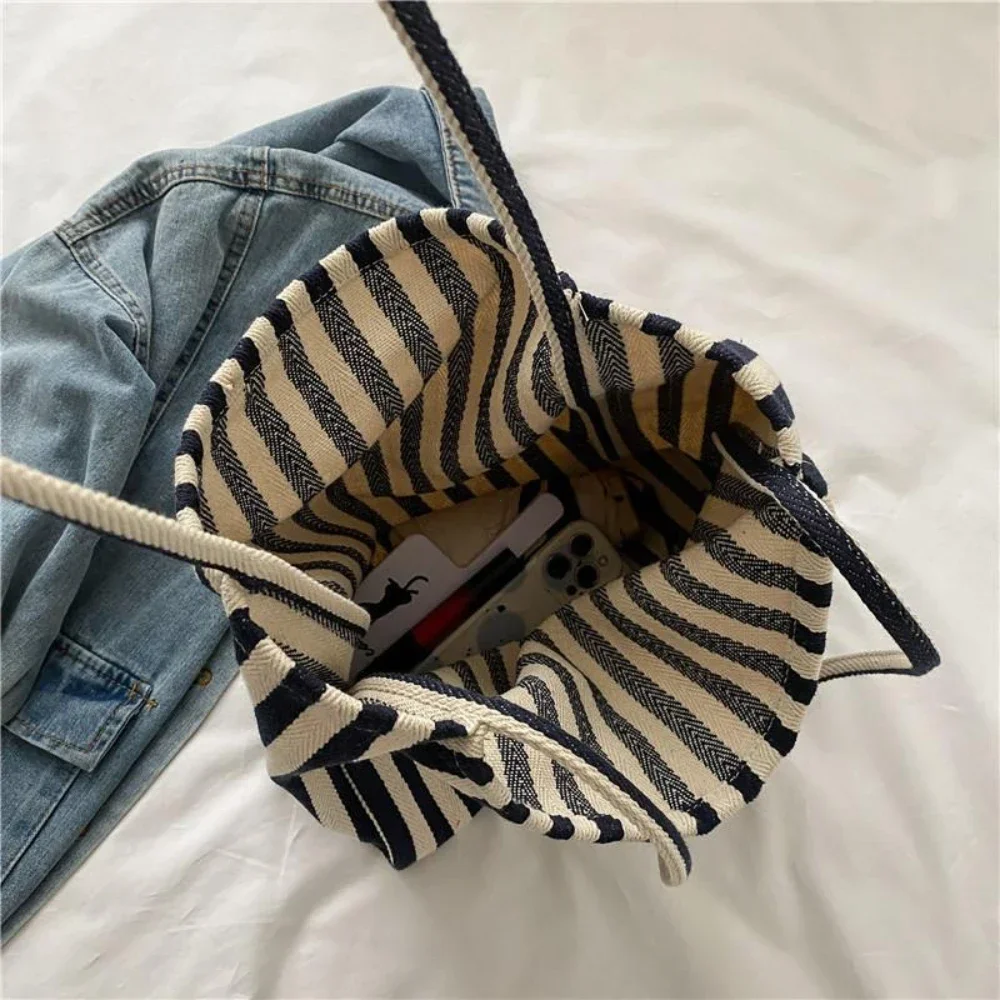 femme décontracté multifonctionnel voyage poignée supérieure sac à main grande capacité toile femmes shopper fourre tout simple rayé sac à bandoulière 2025