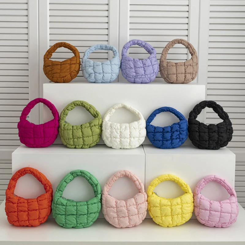sac à bonbons mode mini sac fourre-tout bouffant matelassé cercle téléphone sac à main élégant en nylon souple rembourré clé pochette simple tendance sac à main