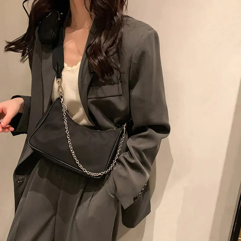 sac à bandoulière décontracté en nylon imperméable pour femme, sac hobo initié à la mode, noir cool, jodecolr aisselle, petit sac à main