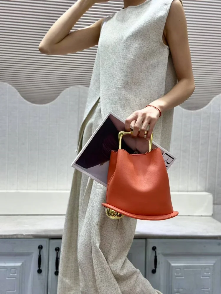 sac fourre tout seau irrégulier élégant pour femmes, poignée en métal haut de gamme, sacs à bandoulière en cuir pu, pochette de mariage