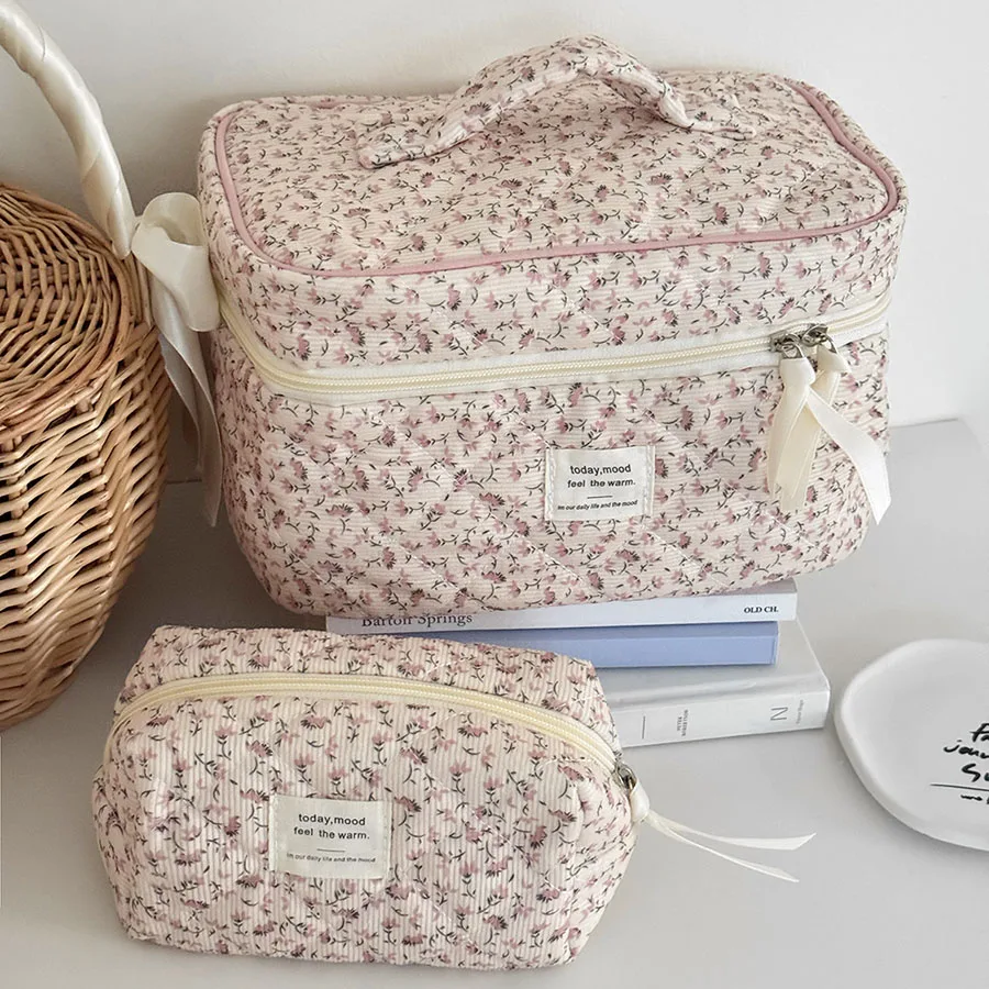 pochette à cosmétiques imprimée florale pour femmes, sac à main de voyage, sac de rangement de maquillage, sac matelassé de grande capacité pour cadeau