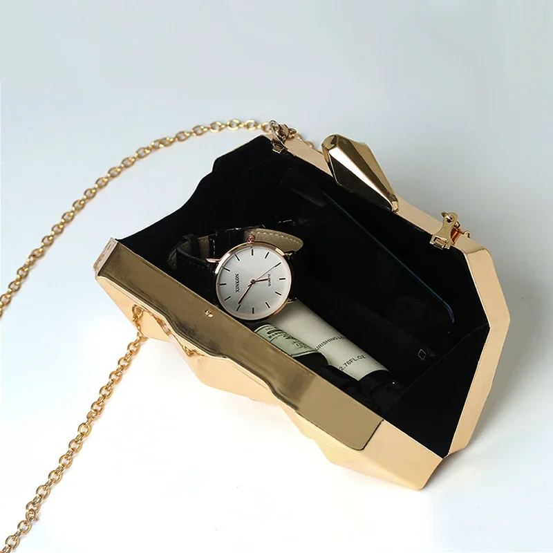 Sac à main géométrique pour femme, mini sac à main de soirée, sac à bandoulière initié, pochette de boîte en or, pocommuniste à la mode, 2024