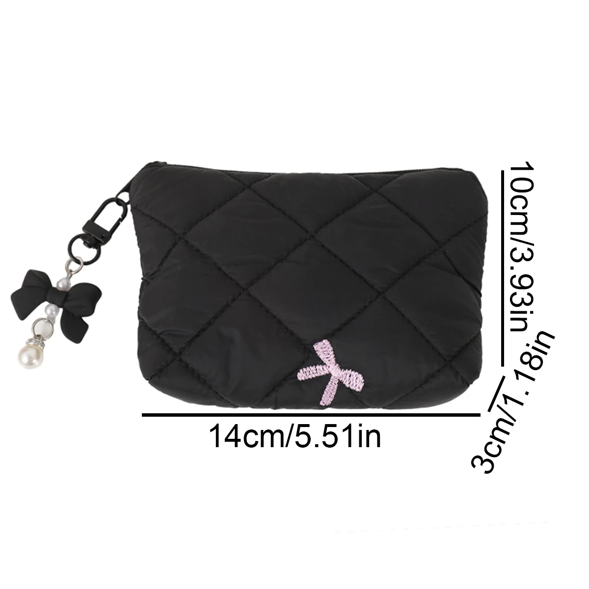 trousse de maquillage à nœud matelassé, pochette de voyage portable pour rouge à lèvres, écouteurs et petits articles, pochette à main exquise