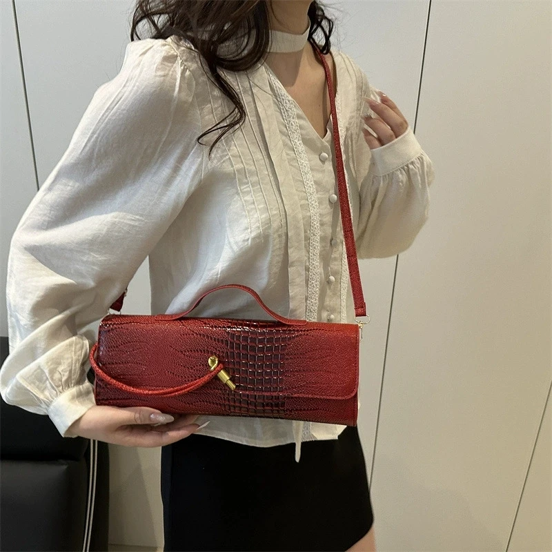 sac à poignée supérieure design de luxe pour femmes, sac à main de soirée long, sacs à bandoulière motif crocodile, tenues à la mode