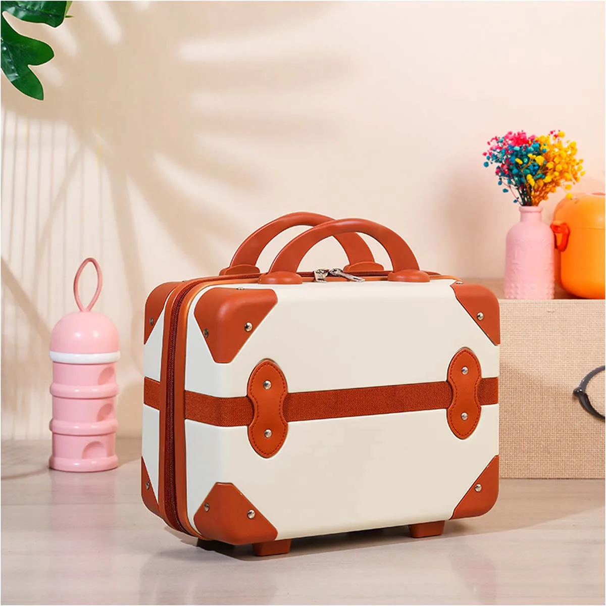 valise de maquillage vintage portable pour garçons et filles, étui de voyage extérieur, grande capacité, 14 ", nouveau