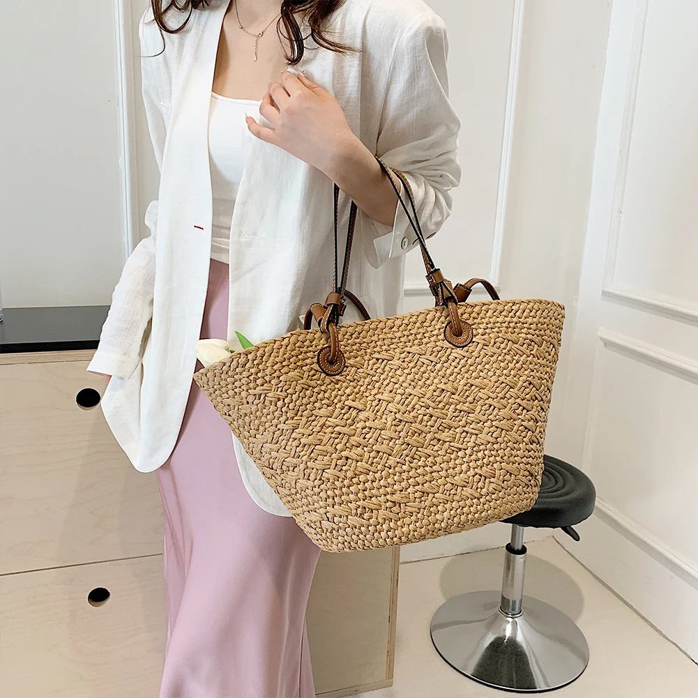 Sac fourre-tout tissé pour femmes, sac à bandoulière de grande capacité, sac à main tissé Simple, pochette fourre-tout Chic Hobo pour fête et vacances