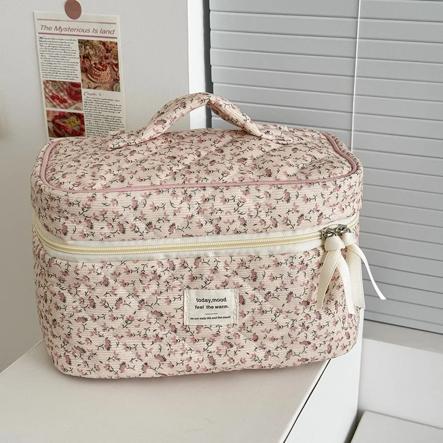 pochette à cosmétiques imprimée florale pour femmes, sac à main de voyage, sac de rangement de maquillage, sac matelassé de grande capacité pour cadeau