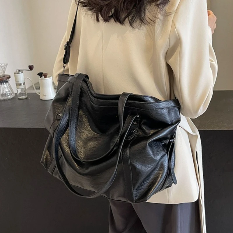 sacs fourre tout de grande taille pour femmes, en cuir pu souple, couleur pure, grande capacité, sac à bandoulière, sacs à main de haute qualité