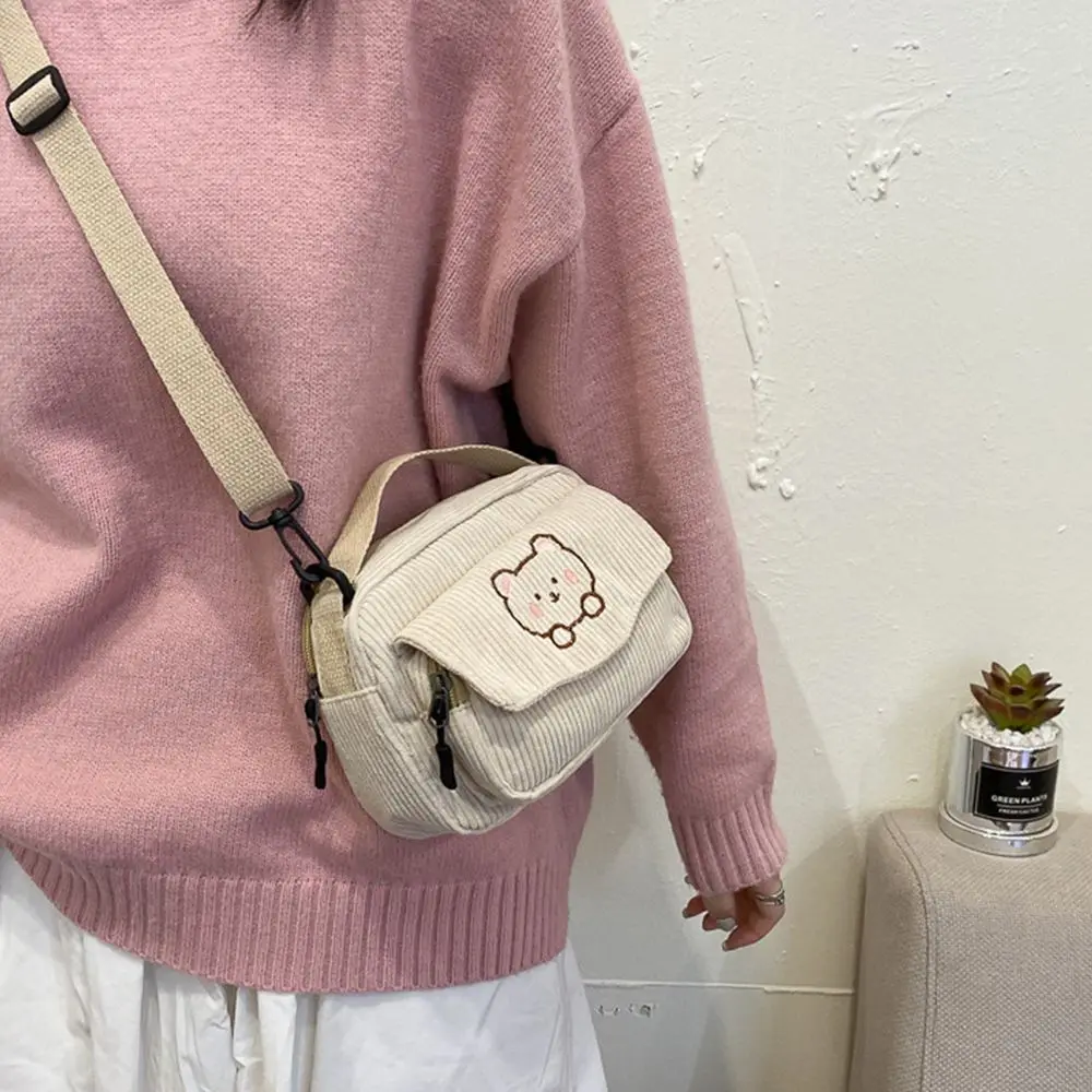 femmes cartable dessin animé ours imprimé sacs à bandoulière sacs à main étudiant fourre tout sac de messager velours côtelé sacs à main pour femmes