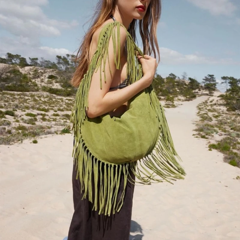 gland grand croissant sac fourre tout à la mode vert marron décontracté simple bandoulière marque concepteur de luxe daim rétro boulette sac à bandoulière
