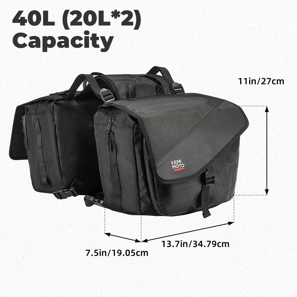sacoches de moto 40l, sacoches latérales avec housse de pluie universelles pour sportster softail, sacs d'accessoires de moto