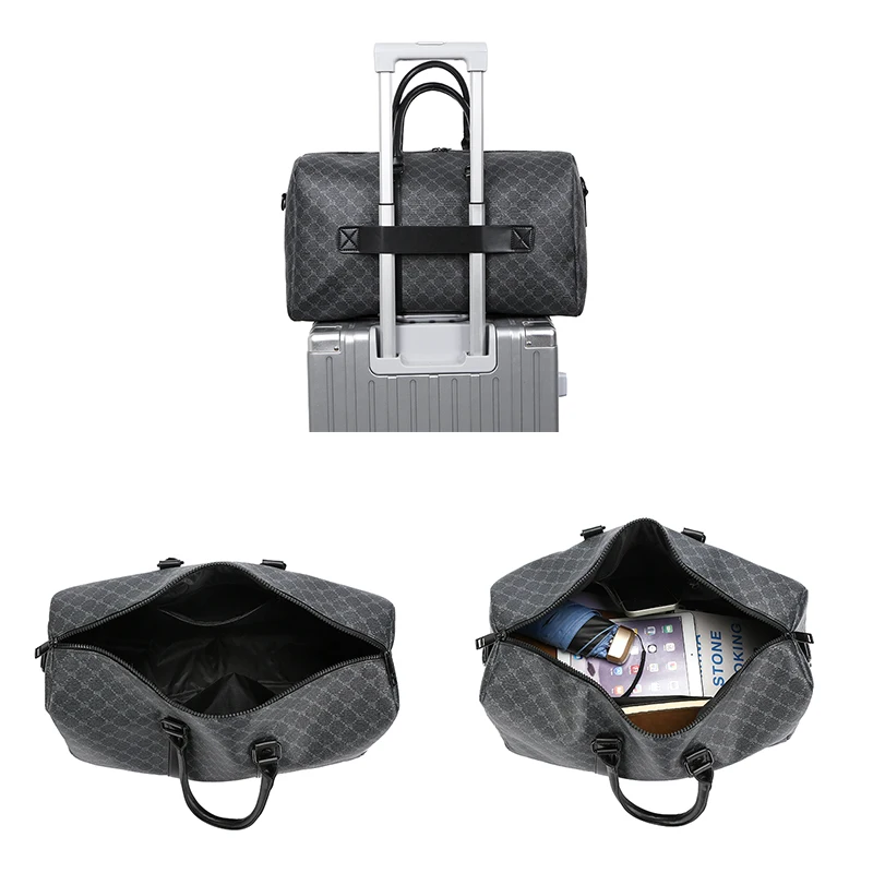 sac de voyage noir pour hommes, sac de voyage d'affaires de grande capacité, sac à main classique imprimé complet, sacs à bandoulière pour hommes