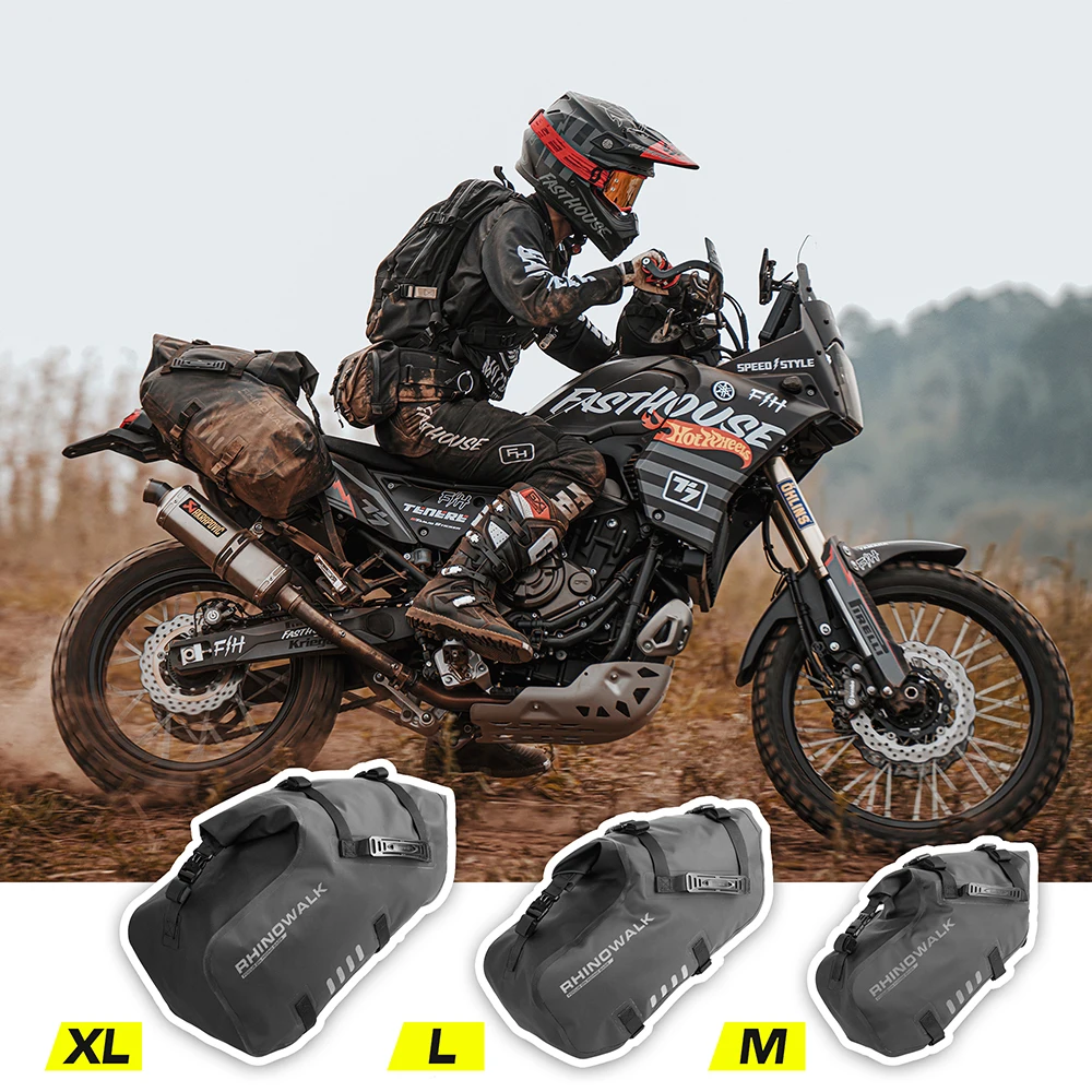 rhinowalk – sacoche de moto étanche pour la plupart des supports latéraux, vélo de sport tout terrain adapté à bmw honda kawasaki yamaha benelli
