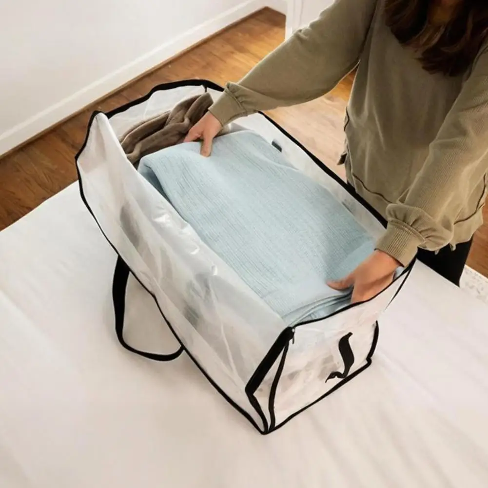 grand sac de rangement pour couette, bac de rangement transparent avec couvercle, poignées renforcées, fourre tout de rangement pliable et étanche pour emballage de vêtements