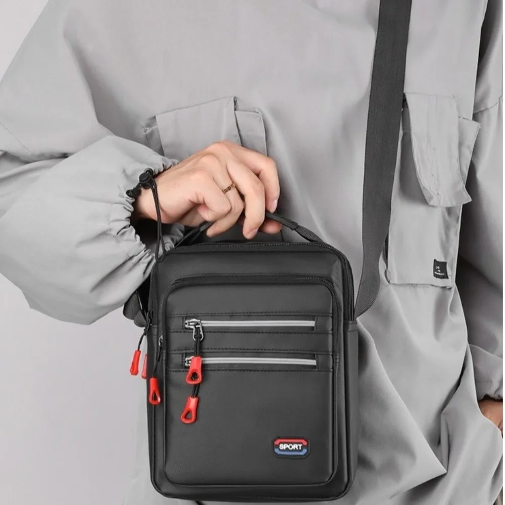 sac à bandoulière carré pour hommes, couleur unie, sac à bandoulière simple en nylon, grande capacité, multicouche, sacoche d'affaires, randonnée