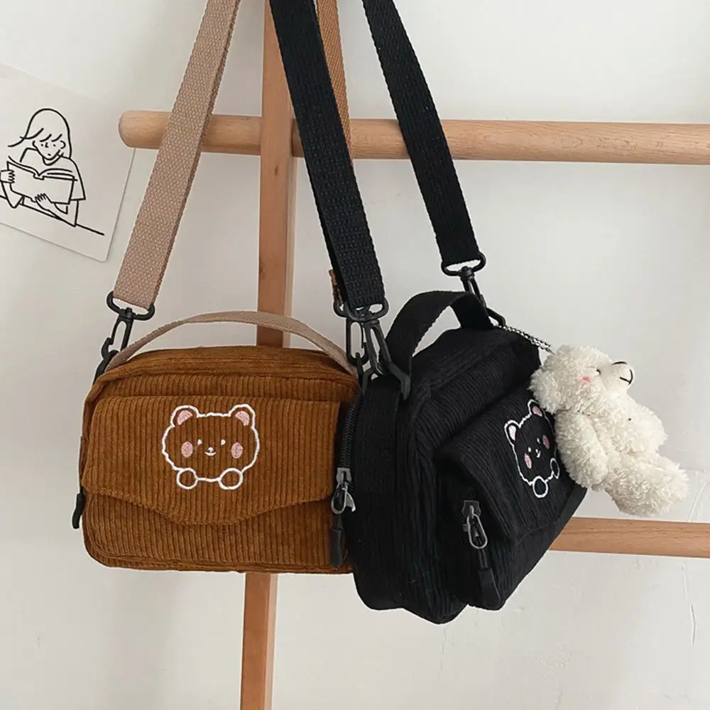 femmes cartable dessin animé ours imprimé sacs à bandoulière sacs à main étudiant fourre tout sac de messager velours côtelé sacs à main pour femmes