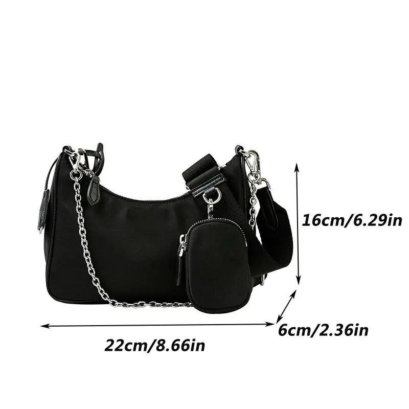 sac à bandoulière décontracté en nylon imperméable pour femme, sac hobo initié à la mode, noir cool, jodecolr aisselle, petit sac à main