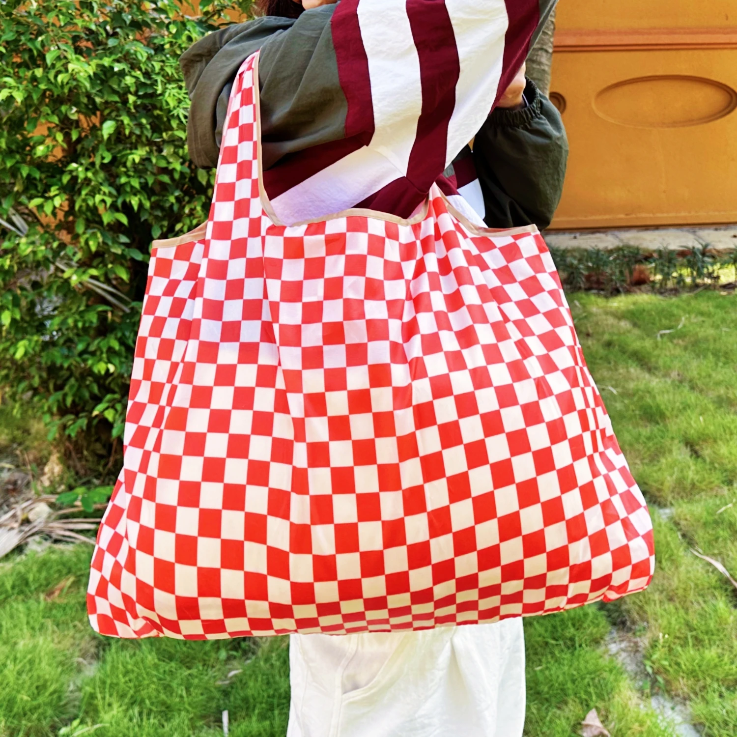 sac à bagages de grande capacité avec fermeture éclair, sac de courses léger et écologique, motif imprimé, cartable pliable d'extérieur, sac à bagages de voyage de style camping