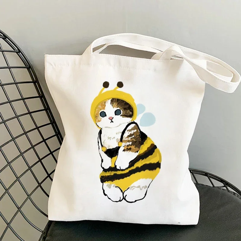 cabas femme sac en toile sac personnalisée prénom cadeau maitresse école sacs à provisions sac à main en toile pour filles, fourre tout à bandoulière, à la mode, décontracté, shopping, chat kawaii, animal mignon