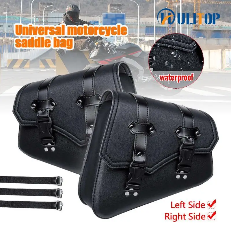 sacoches latérales de moto en cuir, sac de selle, outil de rangement de bagages latéraux pour honda, suzuki, yamaha, poudres, universel