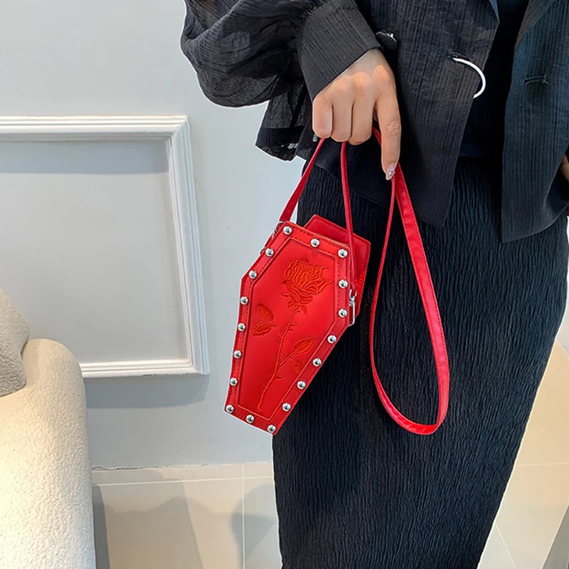sac à main cartable cercueil pour femme, dessin animé gothique, sac à bandoulière, sac à main halloween, polyvalent, rose initié, poudres
