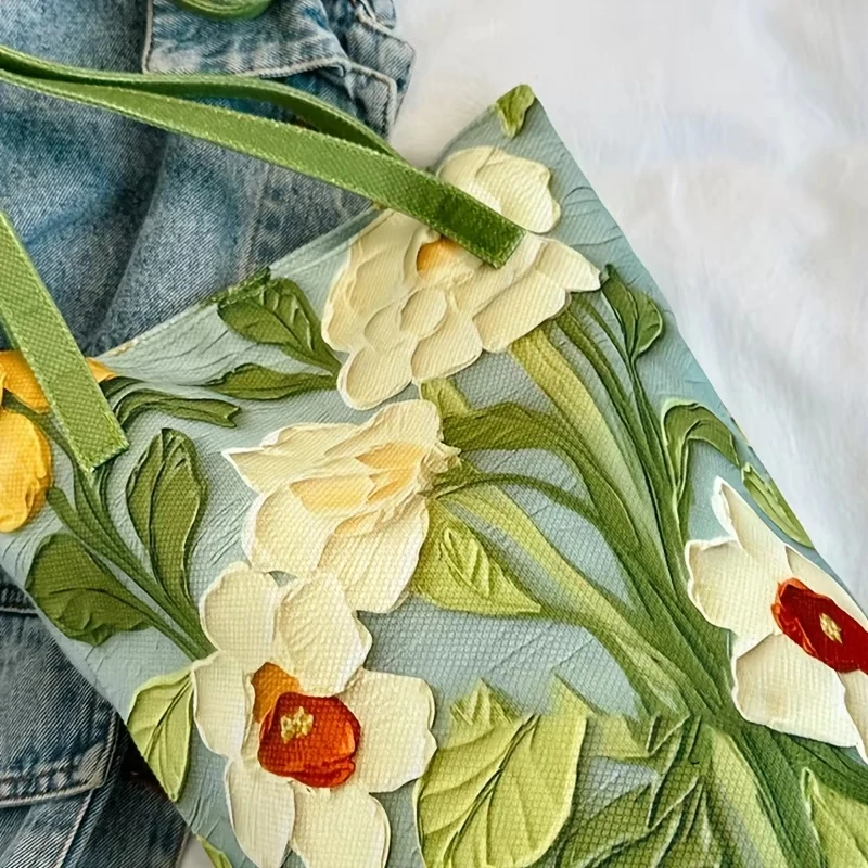 sac seau de grande capacité pour femmes, sac à main tendance, rangement à bandoulière décontracté avec joli design floral, sens premium