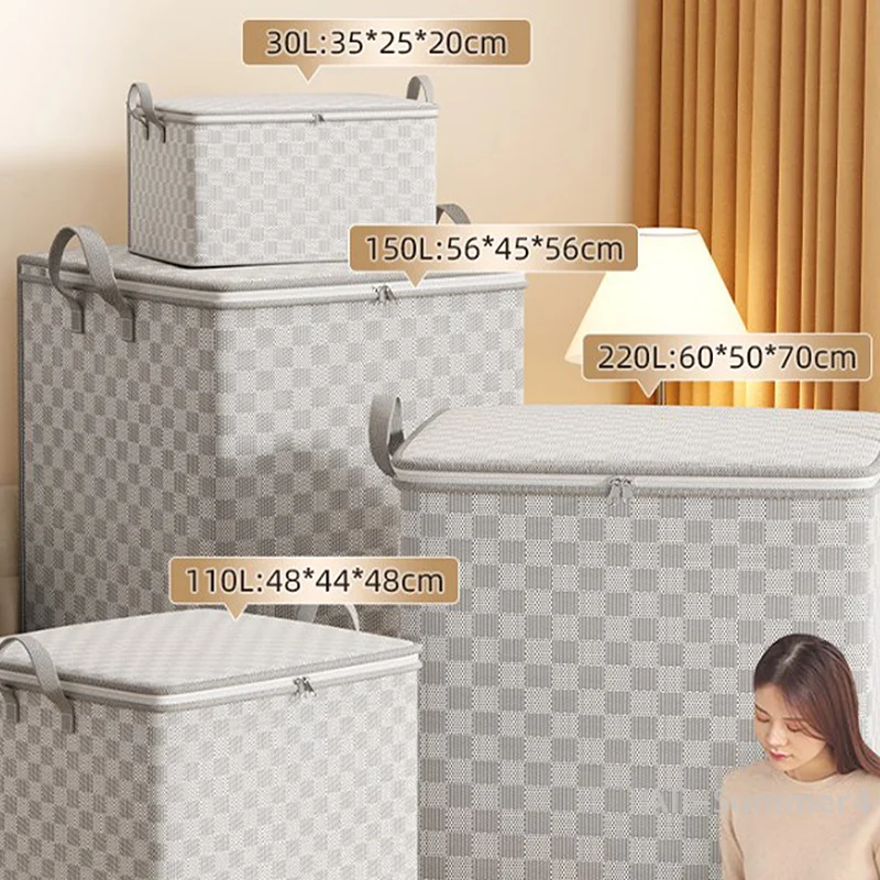 sac de rangement de couette non tissé avec couvercles, fermeture éclair, vêtements pliables, bacs de couette, conteneur de grande capacité, sac anti poussière, organiser