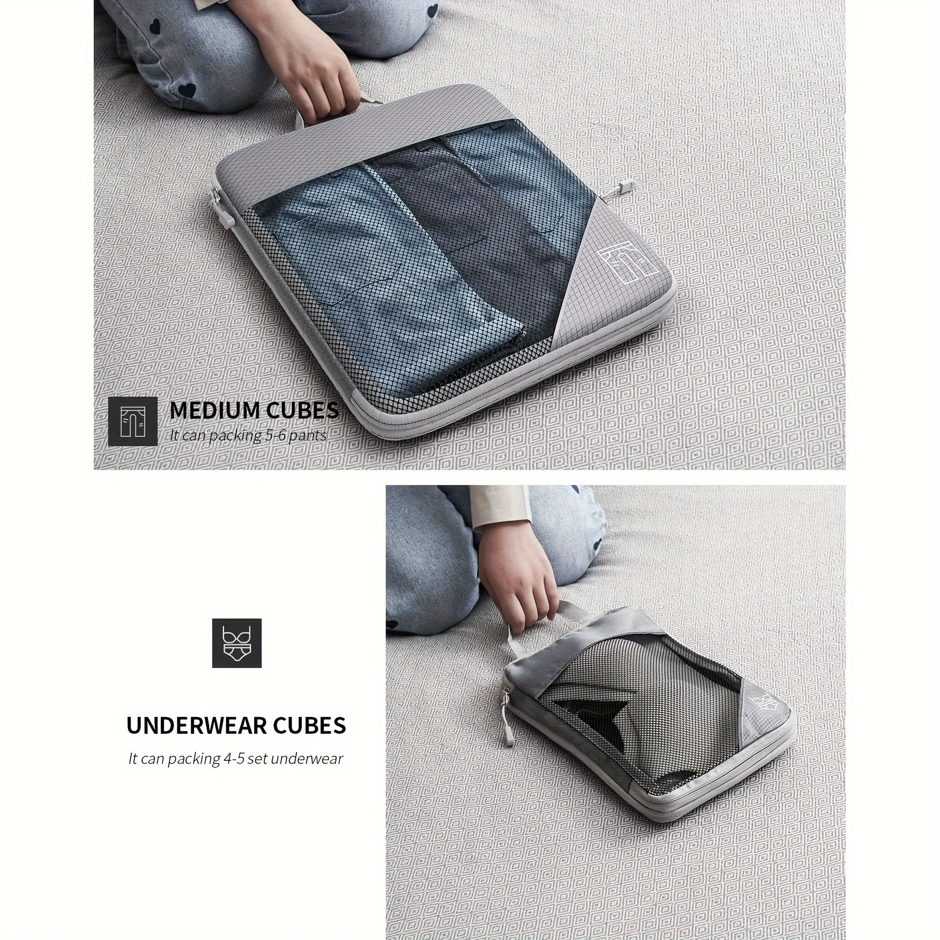 ensemble de cubes d'emballage à compression, accessoires d'organisateur de bagages de voyage en polyester, sacs de rangement extensibles, valises