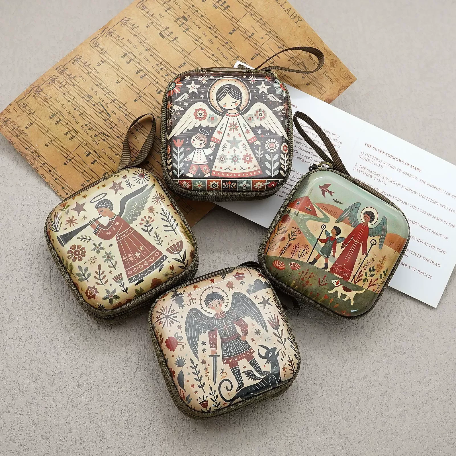 porte monnaie carré, sac chapelet vierge marie, boîte de rangement de perles de prière de jésus, organisateur de bijoux religieux, cadeau chrétien pour femmes et hommes