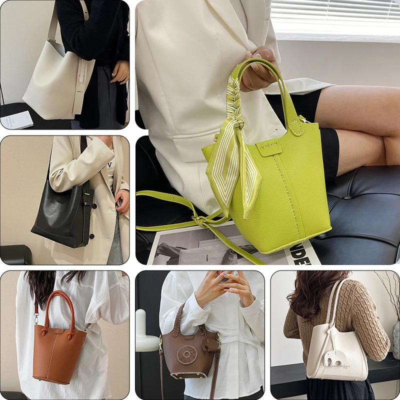 sac seau en pu de grande capacité avec bandoulière, kit de sac fait à la main, matériel de fond, cadeau de couture fait maison