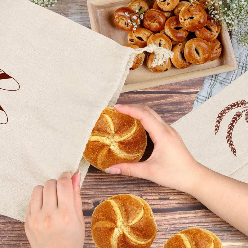 sacs de stockage des aliments réutilisables en lin avec ficelle, sac à baguette en coton, grande proximité, cuillère à soupe fraîche, respectueux de l'environnement, évaluation de la cuisine, jxbags