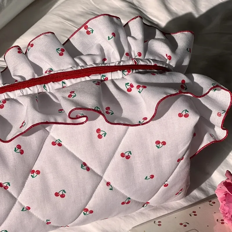 sac de maquillage matelassé à fleurs, grand sac à cosmétiques mignon, coquette, pochette de maquillage de voyage, sac de rangement de toilette esthétique portable à fermeture éclair