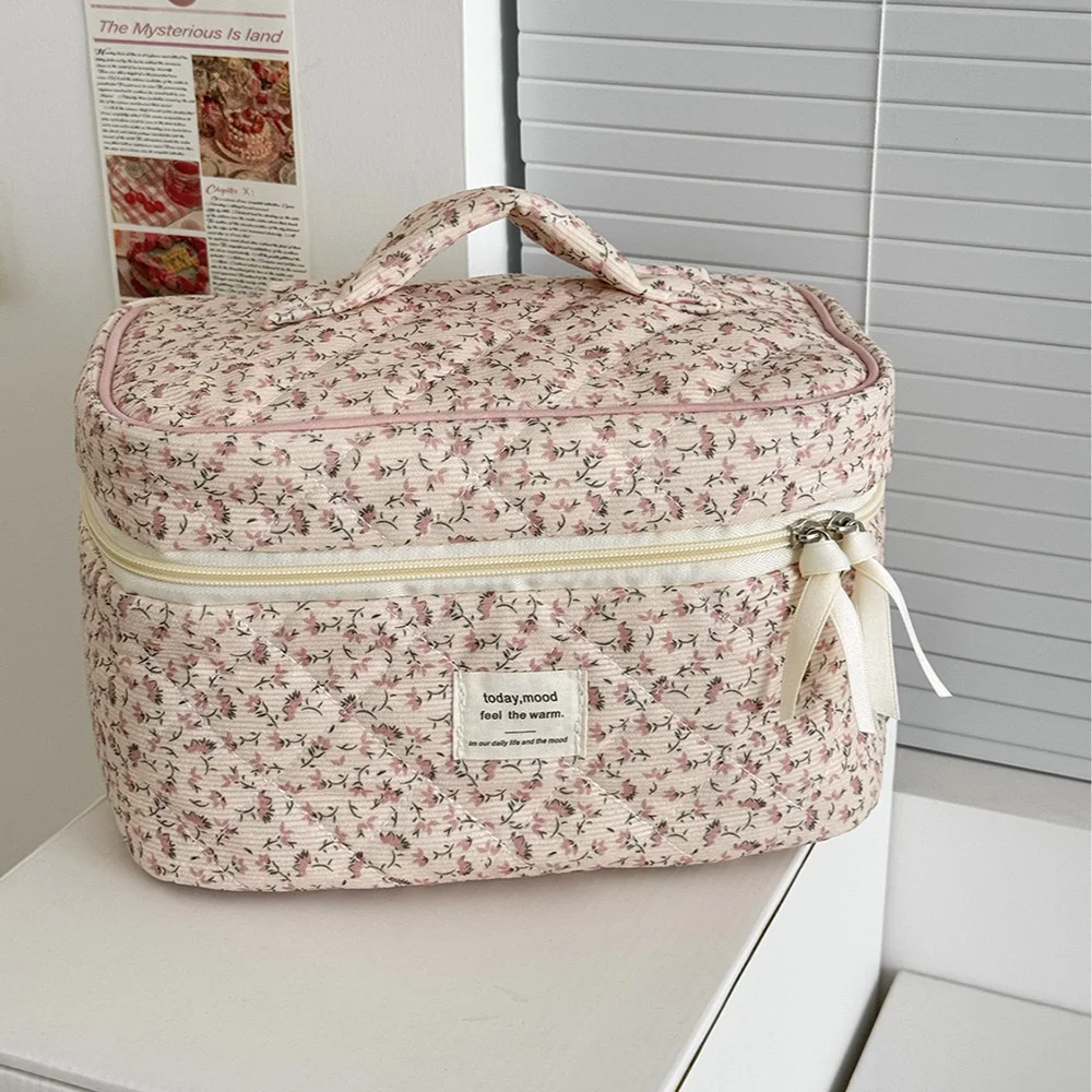 pochette à cosmétiques vintage pour femmes, imprimé floral, sac à main de voyage, sac de rangement de maquillage, sac matelassé de grande capacité pour cadeau